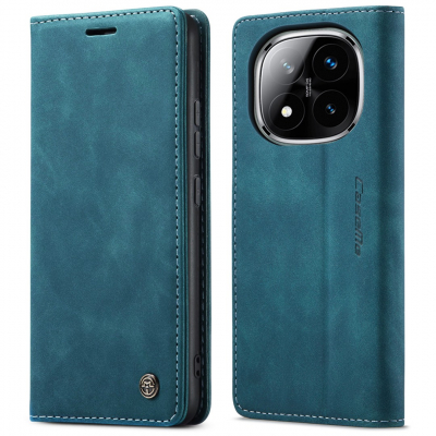 Husa slim piele, tip portofel, stand, inchidere magnetica, textura catifelata, Xiaomi Redmi Note 14 Pro 4G - CaseMe, Albastru verzui