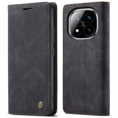 Husa slim piele, tip portofel, stand, inchidere magnetica, textura catifelata, Xiaomi Redmi Note 14 Pro 4G - CaseMe, Negru