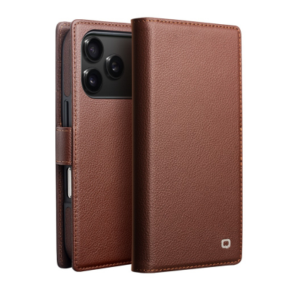 Husa polivalenta pentru iPhone 17 Pro Max din piele naturala de bovina, carcasa detasabila magnetic si portofel integrat, compatibil MagSafe si suporturi auto magnetice, inchidere magnetica discreta, Qialino, Maro - Heritage Brown