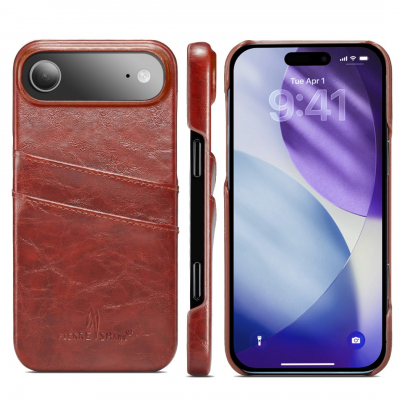 Husa pentru iPhone Air, slim back cover, din piele fina cu textura vintage, cu slot pentru carduri, design modern si practic, CaseMe, culoare Maro coniac