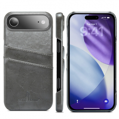 Husa pentru iPhone Air, slim back cover, din piele fina cu textura vintage, cu slot pentru carduri, design modern si practic, CaseMe, culoare Gri