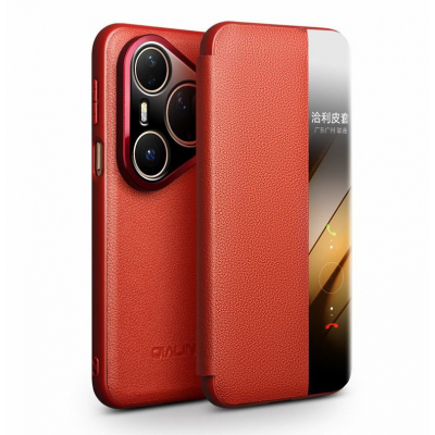 Husa pentru Huawei Pura 80 Ultra – Qialino Smart Luxury, piele naturala, slim smart cover, eleganta, culoare Rosu - Ruby Red