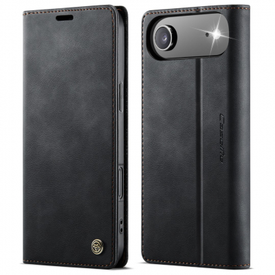 Husa pentru iPhone Air - Slim tip portofel, cu stand si inchidere magnetica – textura neteda, aderenta sigura, usor de curatat, design curat si minimalist, CaseMe, Negru carbon