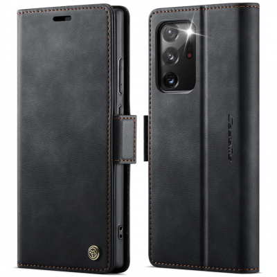 Husa pentru Samsung Galaxy Note 20 Ultra - Slim tip portofel, cu stand si inchidere magnetica – textura neteda, aderenta sigura, usor de curatat, design curat si minimalist, CaseMe, Negru carbon