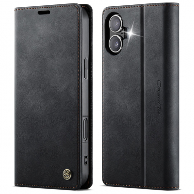 Husa pentru iPhone 17 - Slim tip portofel, cu stand si inchidere magnetica – textura neteda, aderenta sigura, usor de curatat, design curat si minimalist, CaseMe, Negru carbon