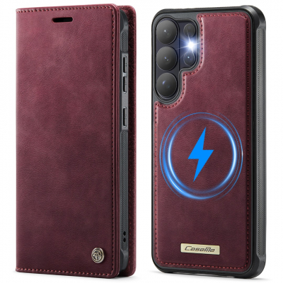Husa 2in1 pentru Samsung Galaxy S26 Ultra, CaseMe, portofel cu carcasa detasabila magnetica, functie stand, inchidere magnetica, textura neteda, usor de curatat, design minimalist, Rosu burgundy