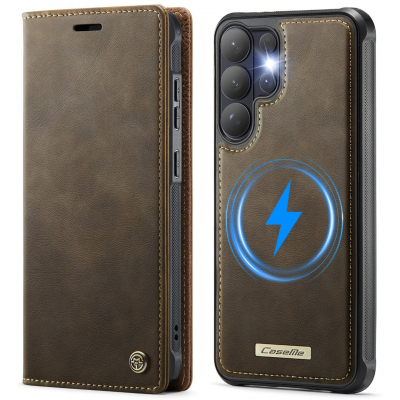 Husa 2in1 pentru Samsung Galaxy S26 Ultra, CaseMe, portofel cu carcasa detasabila magnetica, functie stand, inchidere magnetica, textura neteda, usor de curatat, design minimalist, Brun clasic