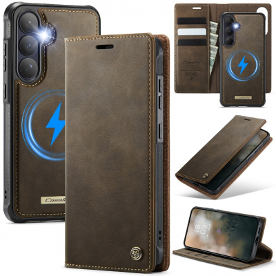 Husa 2in1 pentru Samsung Galaxy S26, CaseMe, portofel cu carcasa detasabila magnetica, functie stand, inchidere magnetica, textura neteda, usor de curatat, design minimalist, Brun clasic