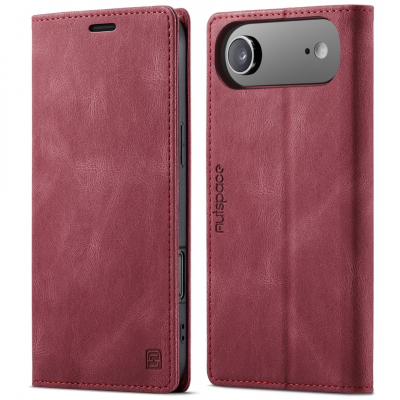 Husa pentru iPhone Air - Slim, piele moale cu textura aderenta tip piele intoarsa, portofel cu protectie RFID, functie stand pentru vizionare video, inchidere magnetica, CaseMe Retro, Rosu - Dusty red
