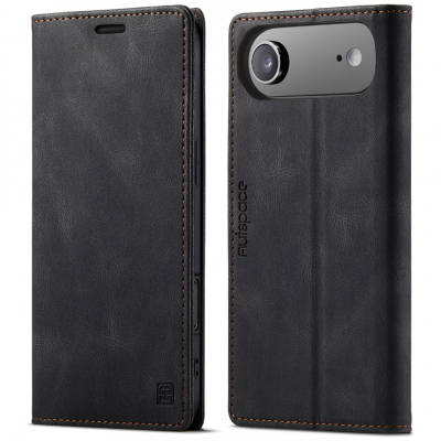 Husa pentru iPhone Air  - Slim, piele moale cu textura aderenta tip piele intoarsa, portofel cu protectie RFID, functie stand pentru vizionare video, inchidere magnetica, CaseMe Retro, Negru - Ash Black