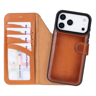Husa piele naturala 2 in 1, cu MagSafe, tip portofel + back cover, iPhone 17 Pro Max - Bouletta Magic Wallet, Burnished tan