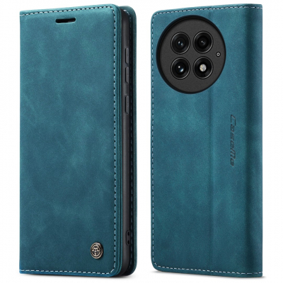 Husa slim piele, tip portofel, stand, inchidere magnetica, textura catifelata, OnePlus 13 - CaseMe, Albastru verzui