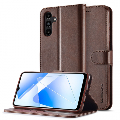 Husa piele, tip portofel, inchidere magnetica, stand, suport moale la culoarea husei, Samsung Galaxy A56 - CaseMe, Maro coffee