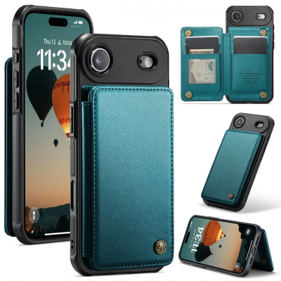 Husa piele cu textura moale si aderenta in mana, back cover, slot carduri, functie stand, protectie RFID, iPhone Air, Verde