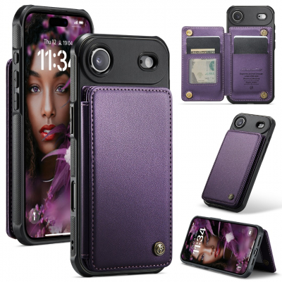 Husa piele cu textura moale si aderenta in mana, back cover, slot carduri, functie stand, protectie RFID, iPhone Air, Mov