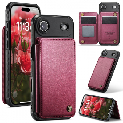 Husa piele cu textura moale si aderenta in mana, back cover, slot carduri, functie stand, protectie RFID, iPhone Air, Rosu