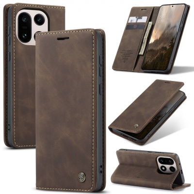 Husa pentru OnePlus 15 – CaseMe, tip carte, piele, functie portofel, stand, finisaj catifelat, Maro - Vintage coffee