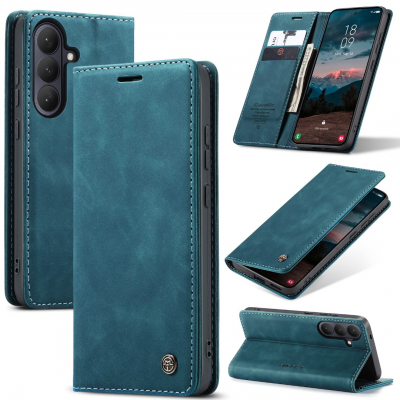 Husa pentru Samsung Galaxy S26 – CaseMe, tip carte, piele, functie portofel, stand, finisaj catifelat, Albastru - Fjord Blue