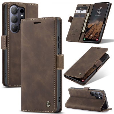 Husa pentru Samsung Galaxy S26 Ultra – CaseMe, tip carte, piele, functie portofel, stand, finisaj catifelat, Maro - Vintage coffee