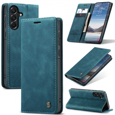 Husa pentru Samsung Galaxy A37 – CaseMe, tip carte, piele, functie portofel, stand, finisaj catifelat, Albastru - Fjord Blue