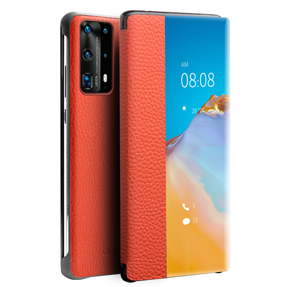 Custodia per Mate 40 QIALINO Custodia in vera pelle Flip Fashion di