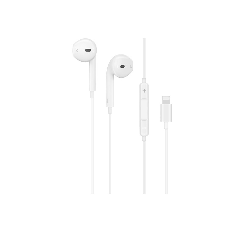 Casti stereo cu mufa de lightning, telecomanda pe fir - Hoco Original Series, Alb