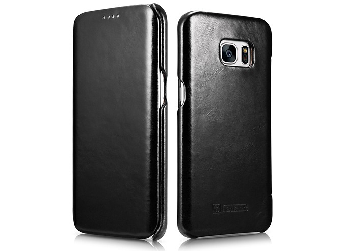 Husa din piele naturala, tip carte, Samsung Galaxy S7 Edge - iCARER Vintage, Negru