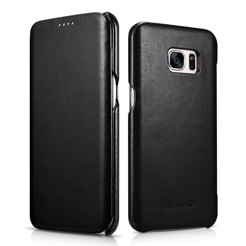 Husa din piele naturala, tip carte, Samsung Galaxy S7 Edge - iCarer Luxury, Negru