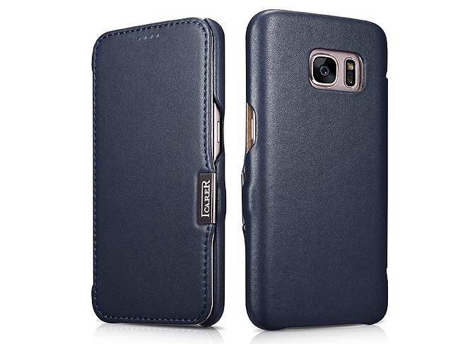 Husa din piele naturala, tip carte, Samsung Galaxy S7 - iCarer Luxury, Albastru