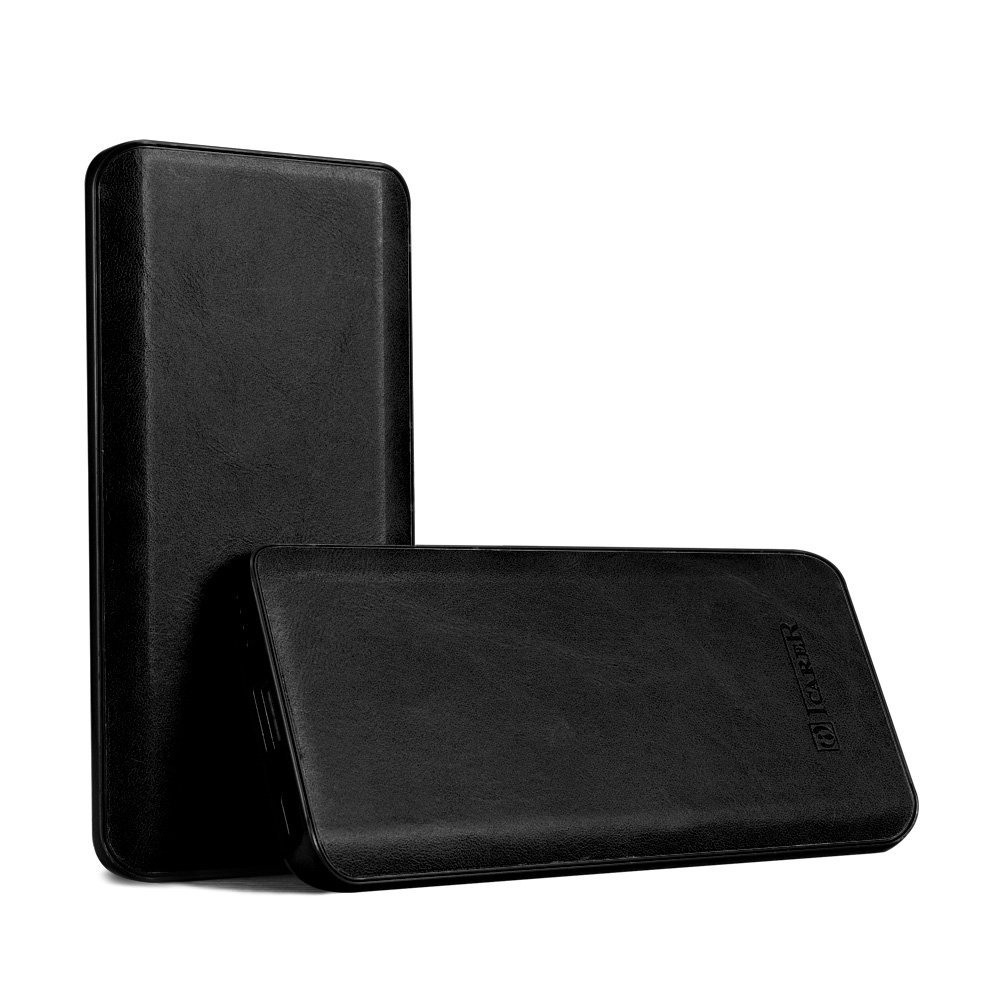 Baterie externa eleganta, slim, din piele naturala, 6000mAh, incarcare USB - iCarer Vintage Curved, Negru