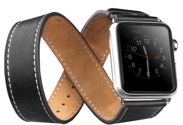 Curea 2 in 1 din piele de vitel, Apple Watch Ultra (49mm), 8, 7 (45mm), 6, 5, 4 (44mm), 3, 2, 1 (42mm), Qialino Classic, Negru