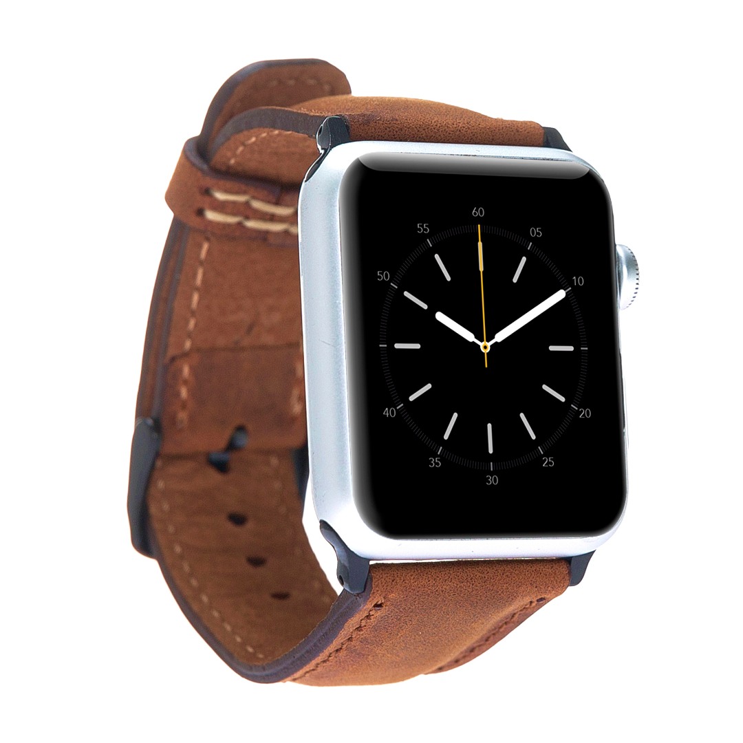 Curea piele naturala premium, adaptori negri, Apple Watch Ultra (49mm), 8, 7 (45mm), 6, 5, 4 (44mm), 3, 2, 1 (42mm) - Bouletta, Antique brown