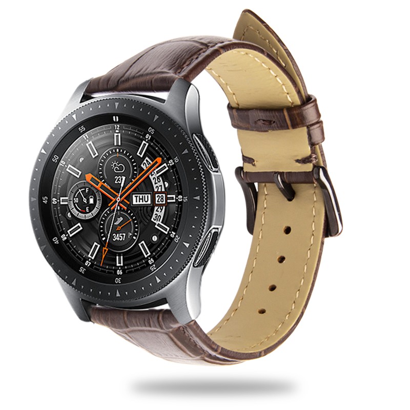Curea piele naturala aspect croco, Samsung Galaxy Watch 46mm, Samsung Gear S3 Classic, S3 Frontier, 22mm, ROPS by Qialino, Maro