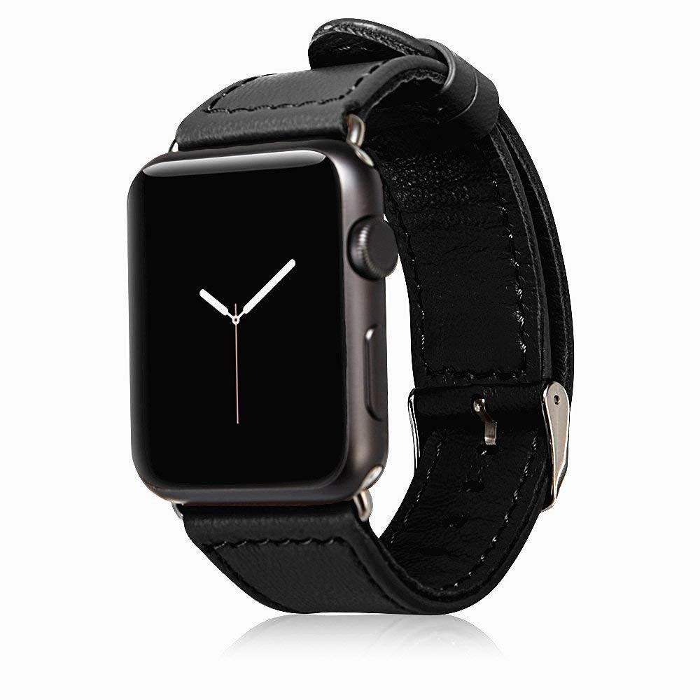 Curea din piele naturala Apple Watch Ultra (49mm), 8, 7 (45mm), 6, 5, 4 (44mm), 3, 2, 1 (42mm) - Jison Case, Negru