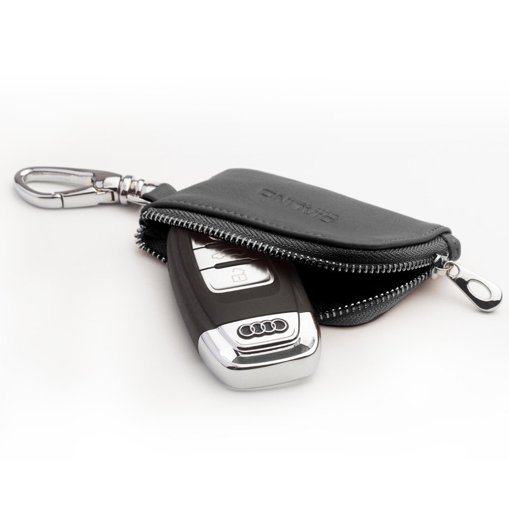 Husa slim din piele moale, cu carabina, pentru AirPods 1, AirPods 2, AirPods 3, AirPods Pro, Samsung Galaxy Buds Plus, monede / cheie masina - Qialino, Negru
