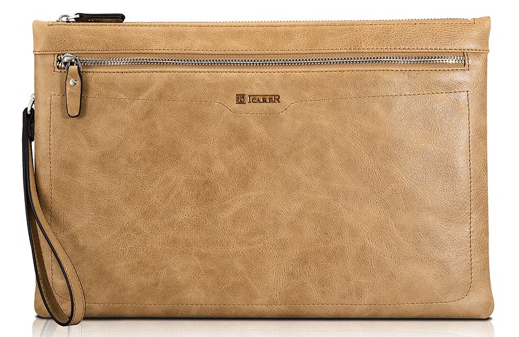 Husa / Geanta din piele moale naturala, tip plic, inchidere cu fermoar - iCarer Sleeve, Maro