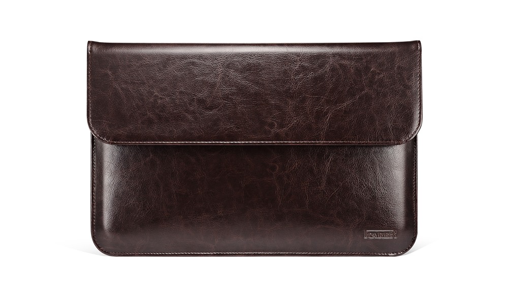 Husa piele naturala, tip plic, inchidere magnetica - Apple Macbook Air 13 inch / MacBook Pro 13 inch - iCarer Vintage, Maro coffee