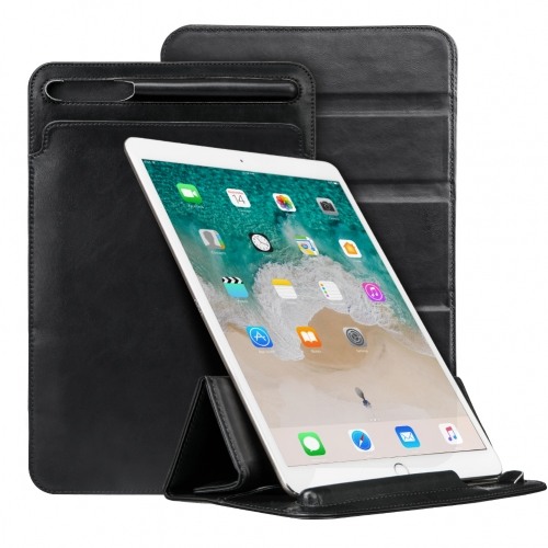 Husa piele fina microfibra tip plic, functie stand, suport pencil, iPad Pro 12.9 (2017 / 2015) - Jison Case Pouch, Negru