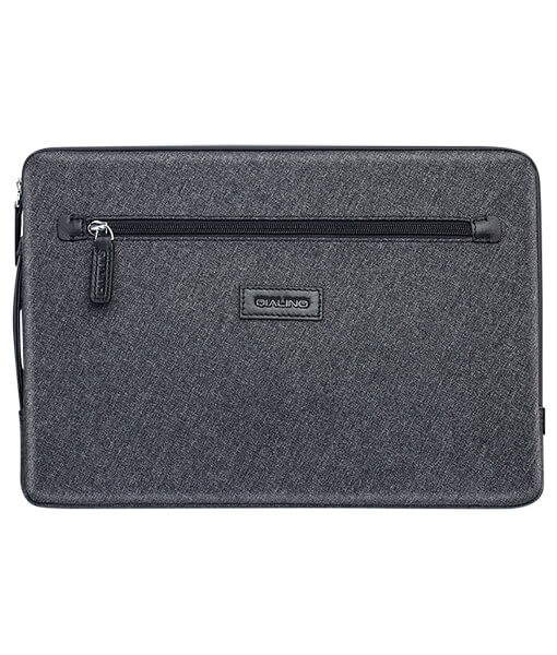 Husa / Geanta universala 15 inch, textil waterproof  + piele naturala, multiple buzunare - Qialino, Gri inchis