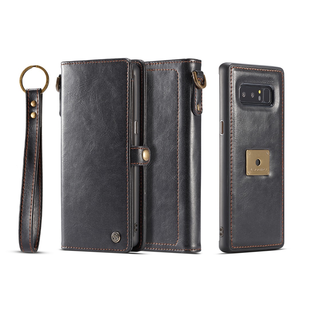 Husa piele portofel, multifunctionala, buzunare carduri, bani, casti, chei, Samsung Galaxy Note 8 - CaseME, Negru