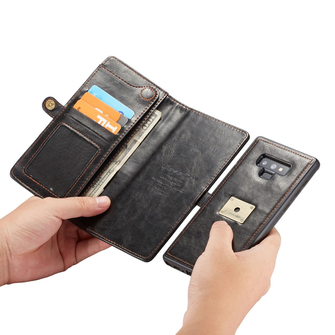 Husa piele portofel, multifunctionala, buzunare carduri, bani, casti, chei, Samsung Galaxy Note 9 - CaseME, Negru