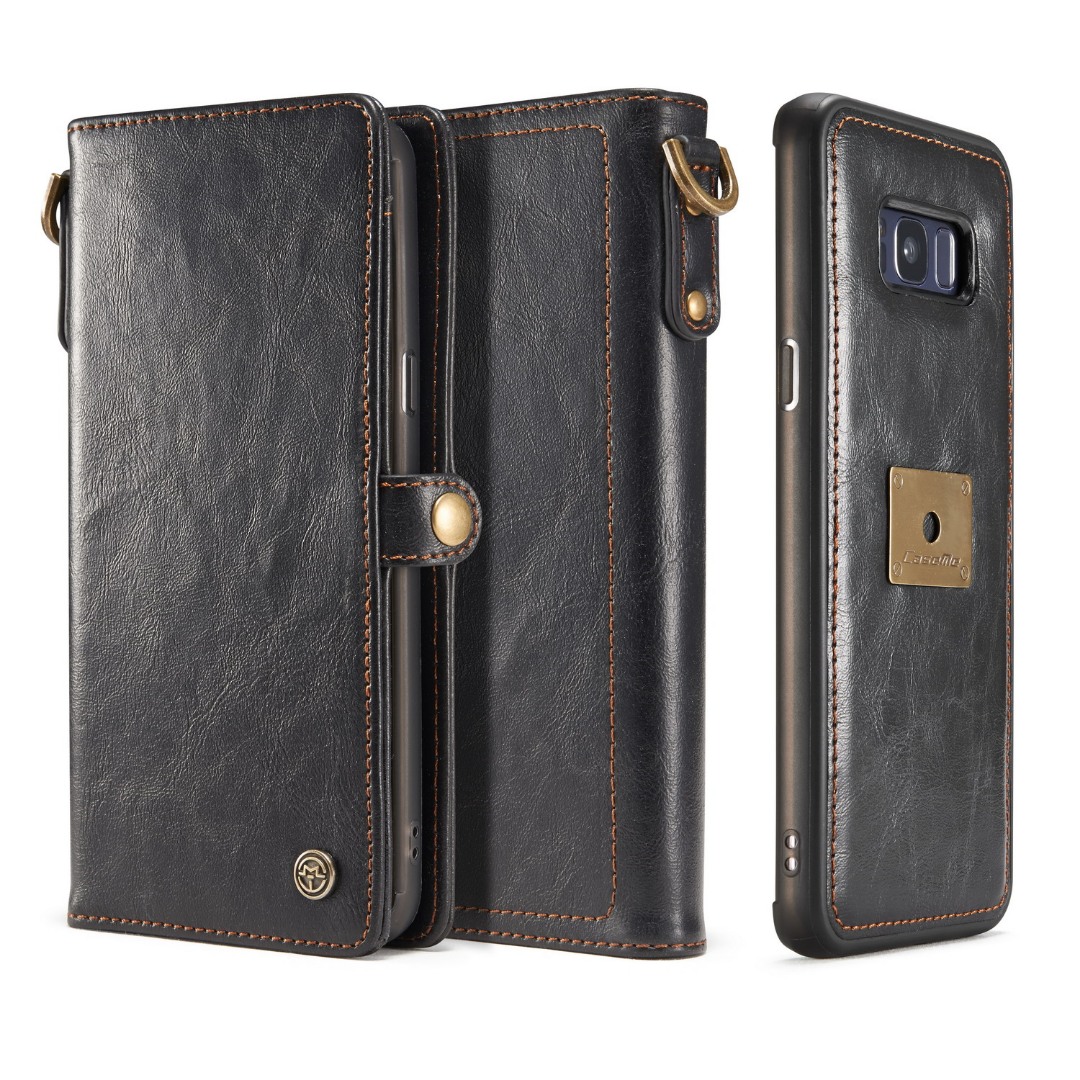 Husa piele portofel, multifunctionala, buzunare carduri, bani, casti, chei, Samsung Galaxy S8 Plus - CaseME, Negru