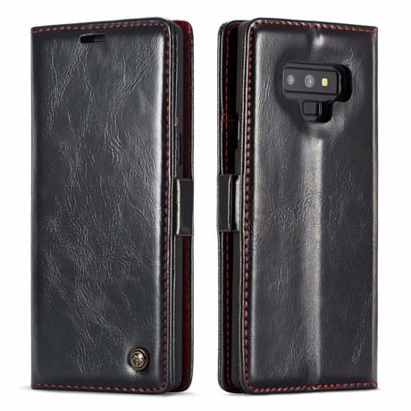 Husa piele fina, tip portofel, stand, inchidere magnetica, Samsung Galaxy Note 9, CaseMe, Negru