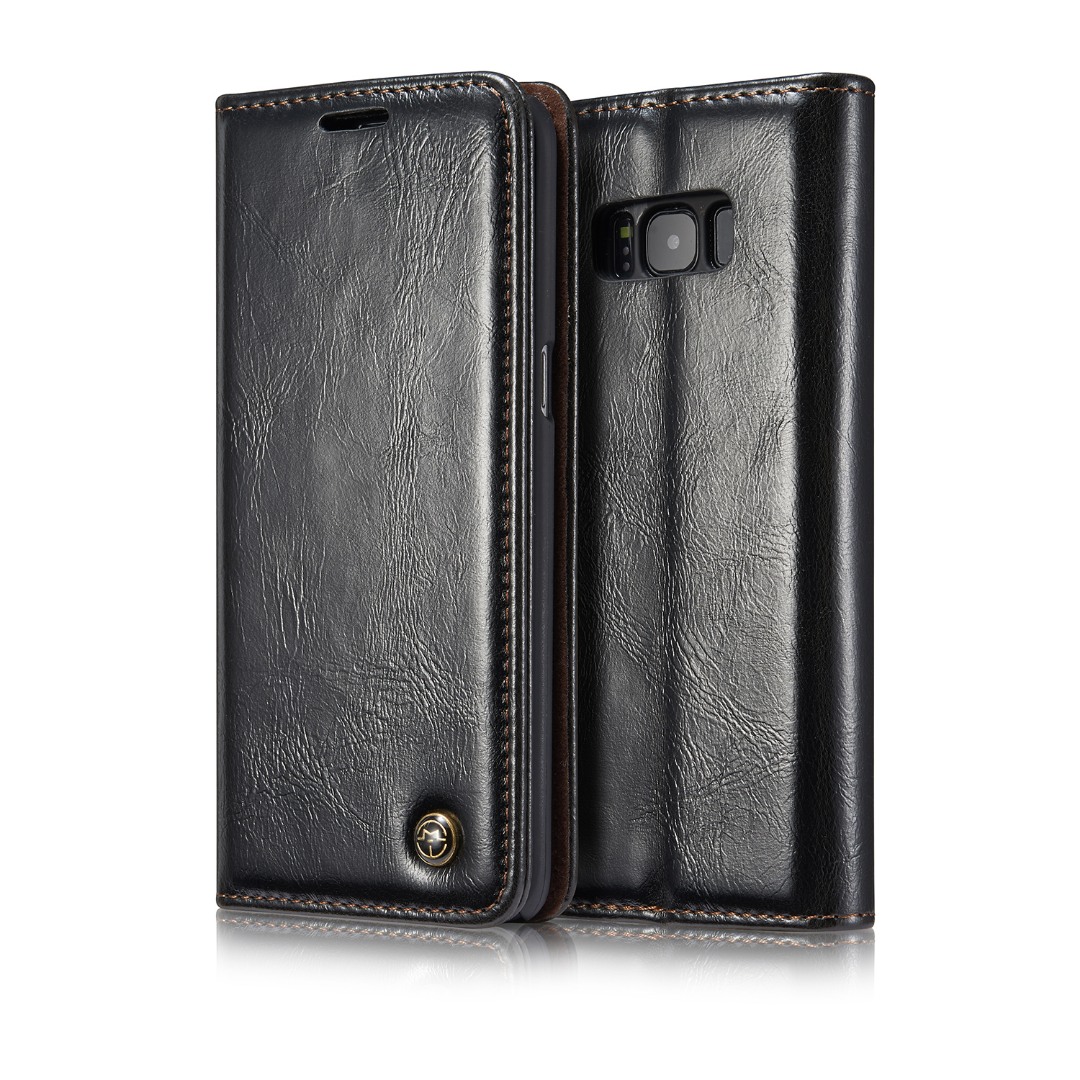 Husa piele fina, tip portofel, stand, inchidere magnetica, Samsung Galaxy S8 - CaseMe, Negru