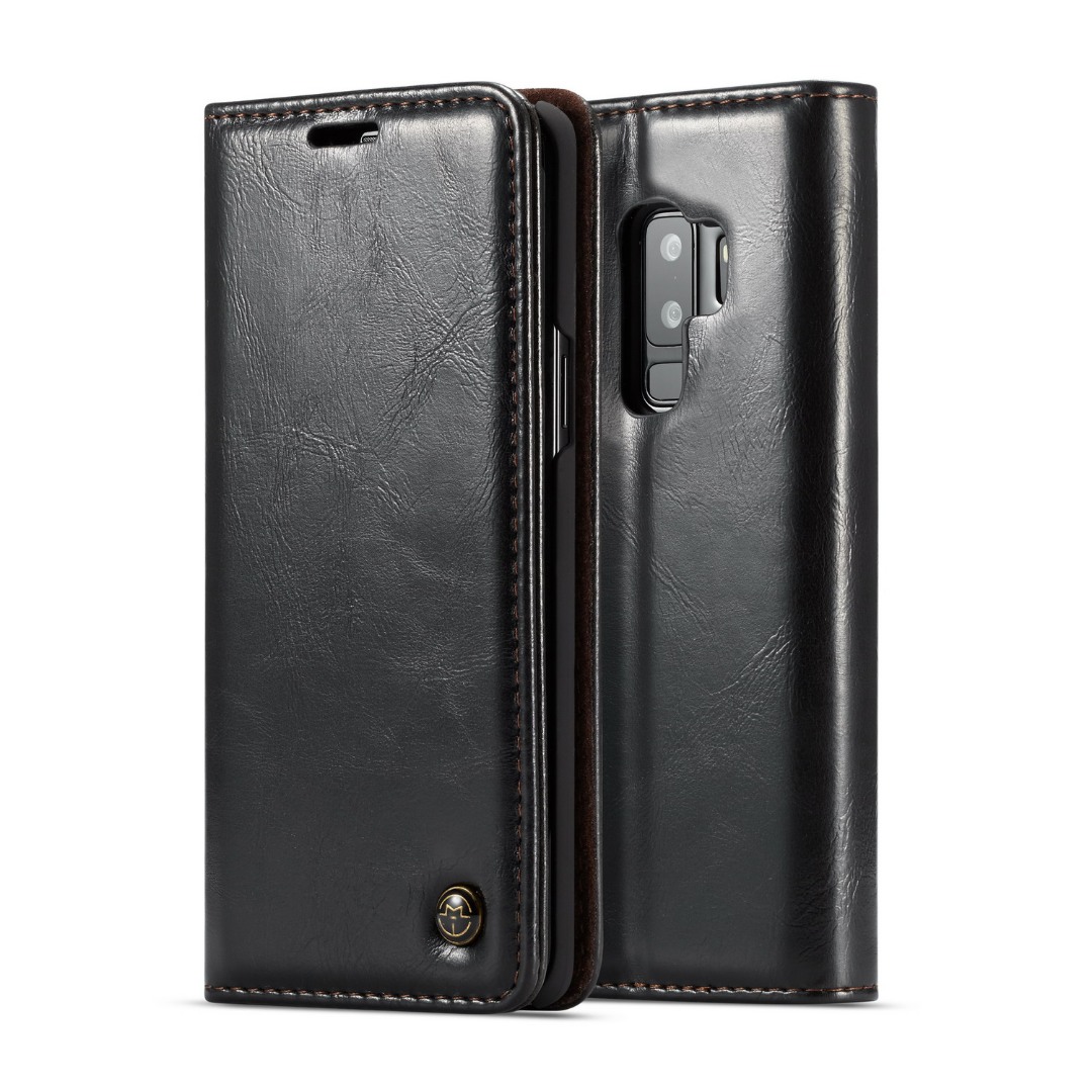 Husa piele fina, tip portofel, stand, inchidere magnetica, Samsung Galaxy S9 Plus - CaseMe, Negru