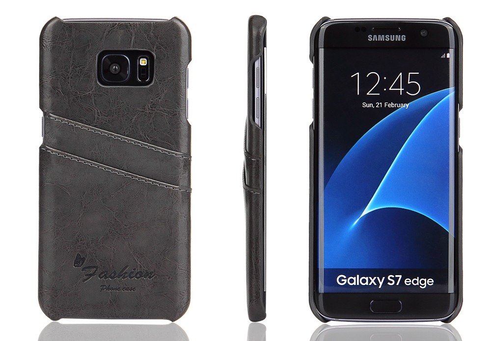 Husa slim din piele fina cu textura vintage, tip back cover, Samsung Galaxy S7 Edge - CaseMe, Gri