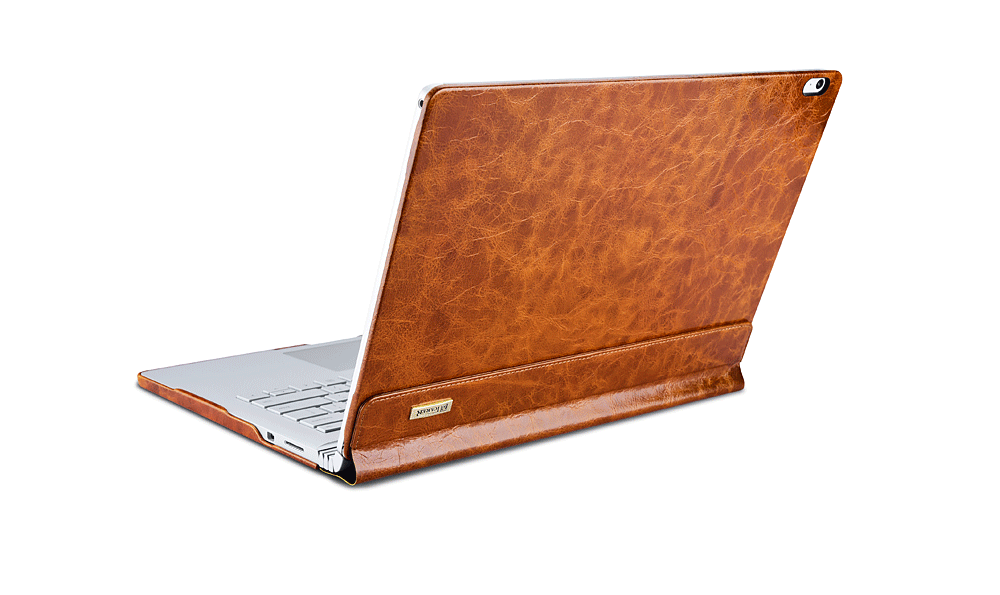 Installation magnification Strict Husa laptop piele naturala iCarer Oil Wax Vintage, Microsoft SurfaceBook /  Book 2 / Book 3, 13.5inch, Maro