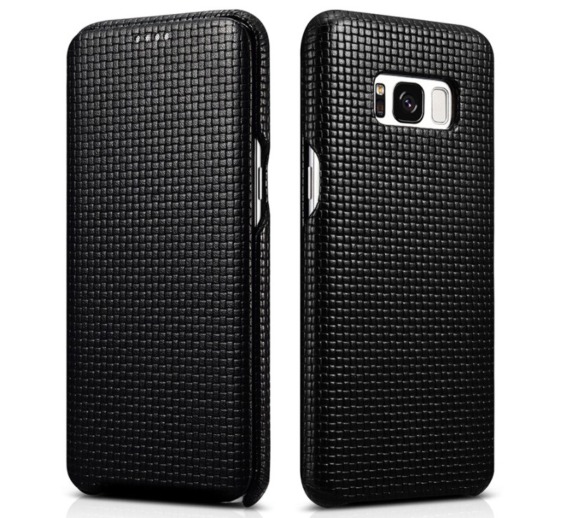 Husa din piele naturala, tip carte, Samsung Galaxy S8 Plus - iCarer Woven, Negru