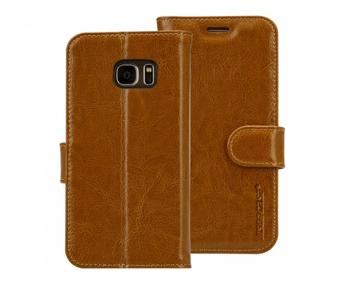 Husa piele fina naturala, tip portofel, suport din silicon, Samsung Galaxy S7 - Jison case, Maro
