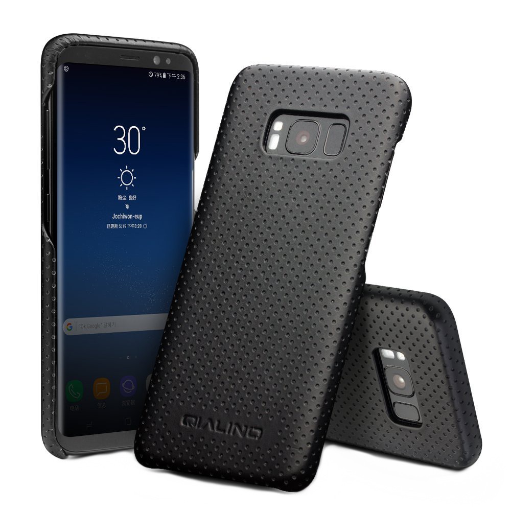 Husa slim din piele naturala perforata, tip back cover, Samsung Galaxy S8 - Qialino Limousine, Negru